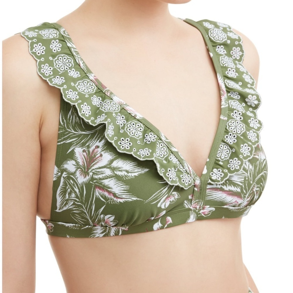 Green Floral Bikini Top